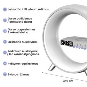 LED-Lampe mit kabellosem Telefonladegerät, Lautsprecher und Wecker Užsisakykite Trendai.lt 15