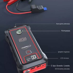 Leistungsstarkes Powerbank-Autobatterie-Booster-Ladegerät 2500 A 23800 mAh mit 10 W kabellosem Ladegerät Užsisakykite Trendai.lt 15