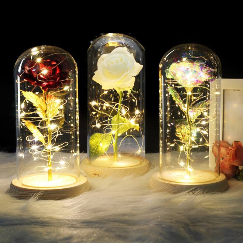 Leuchtende Rose in dekorativer Glaslampe Užsisakykite Trendai.lt